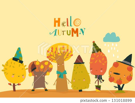Cartoon Colorful Autumn Trees. Happy Season 131018899
