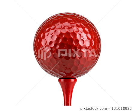 Golf ball placed on tee, isolated on white background. Golf ball placed on tee, isolated on white background. 131018923