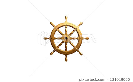 A wooden steering wheel of a seagoing ship, also known as a rudder, is isolated on a white background. A wooden steering wheel of a seagoing ship, also known as a rudder, is isolated on a white background. 131019060