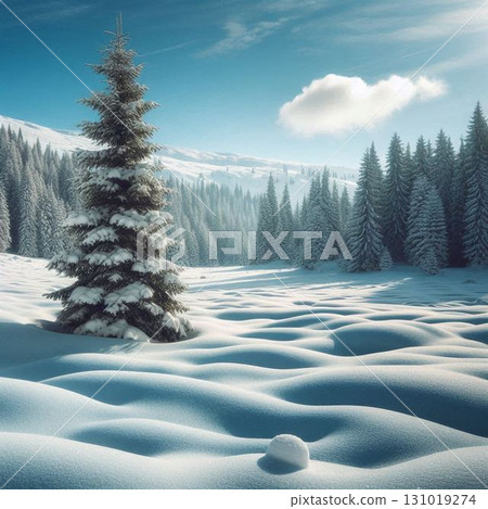 A spectacular winter view of silvery white forests and clear skies 131019274