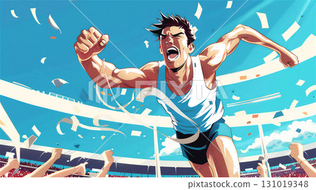 運動員全速奔跑以贏得勝利的插圖 131019348