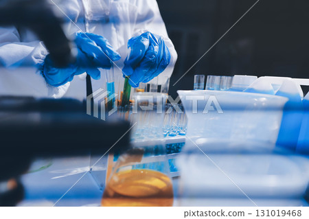 Researchers working in the clinical laboratory 131019468