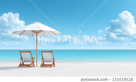 白色沙灘上的躺椅 131019528