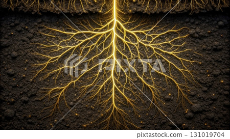 Roots glowing beneath the earth showcase the hidden beauty of nature's underground network 131019704