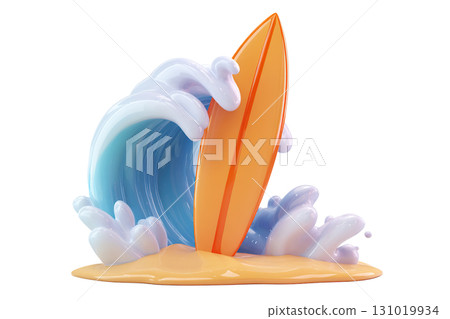 3d cartoon surfboard and wave. AI-generated item 3d cartoon surfboard and wave. AI-generated item 131019934