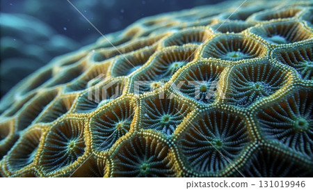 Colorful coral reef under the ocean showing detailed textures and patterns of marine life Colorful coral reef under the ocean showing detailed textures and patterns of marine life 131019946