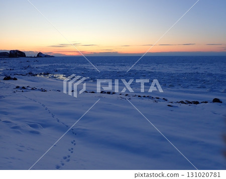 Shiretoko drift ice and sunset 131020781
