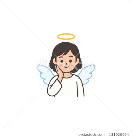 Angel color icon with hand on cheek, no background, material, illustration, black hair Angel color icon with hand on cheek, no background, material, illustration, black hair 131020954