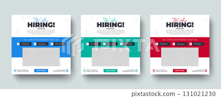 We are hiring job vacancy promotional social media post and square web banner design template. Hiring job opportunity or Job recruitment advertising social media post banner layout design. 131021230