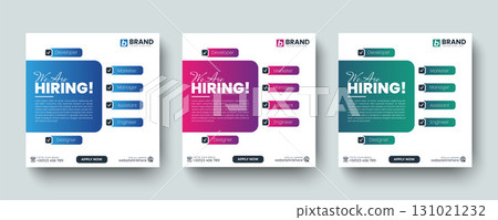 We are hiring job vacancy social media post and square web banner design template. Template design for professional hiring social media web banner layout template design. 131021232
