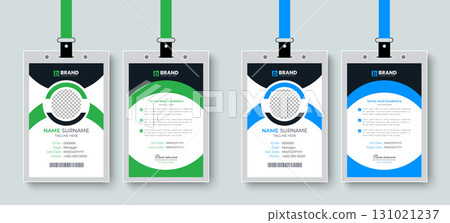 Modern corporate company office employee id card or identity card design layout with blue and red color. Creative design for corporate business identification card, staff card. 131021237