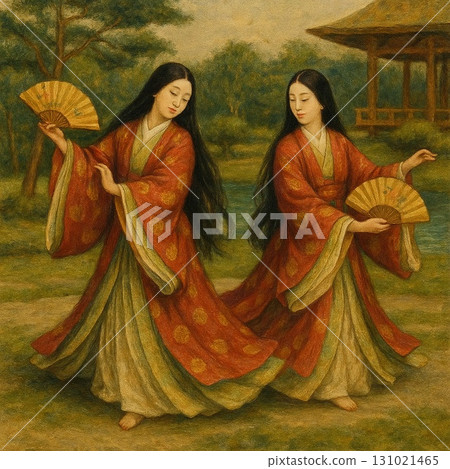 Heian Fantasy Painting: Two Dancing Women - Generative AI 131021465