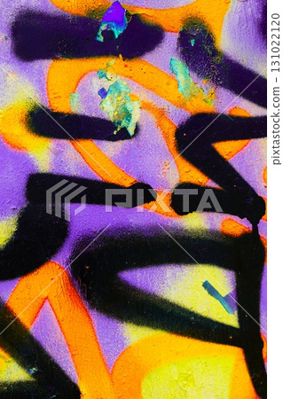 Vibrant Neon Purple, Orange, Black Graffiti Design, Funky 80s Urban Aesthetic 131022120
