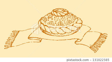 Vector drawing. Karavai - traditional Slavic holiday bread Vector drawing. Karavai - traditional Slavic holiday bread 131022385