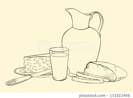 A healthy breakfast of milk bread and cheese 131022408
