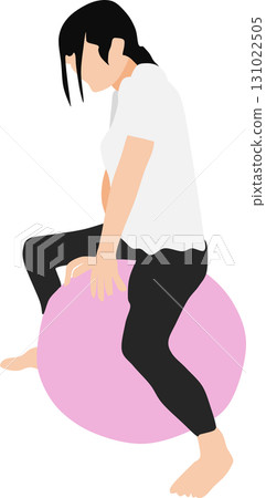 Illustration of a woman training using a balance ball Illustration of a woman training using a balance ball 131022505