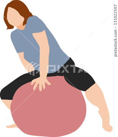Illustration of a woman training using a balance ball Illustration of a woman training using a balance ball 131022507