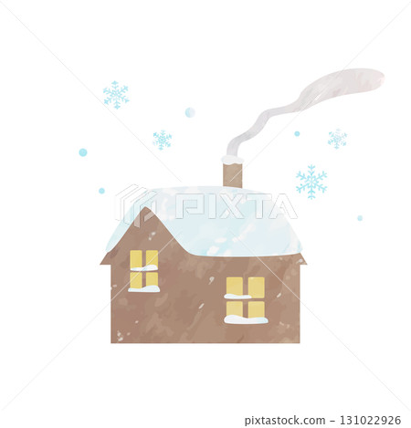 Vector illustration of a snow-covered winter house, watercolor hand-drawn style 131022926