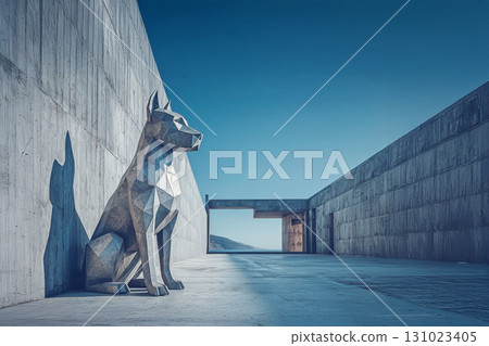 Concrete wall and dog sculpture Concrete wall and dog sculpture 131023405