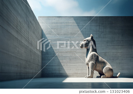 Concrete wall and dog sculpture Concrete wall and dog sculpture 131023406