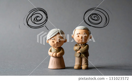 Clay art of an elderly couple expressing their worries and frustrations: "AI-generated image" Clay art of an elderly couple expressing their worries and frustrations: "AI-generated image" 131023572