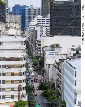 Aerial view of buildings around Surawong Road, Bangkok, Thailand 131023962