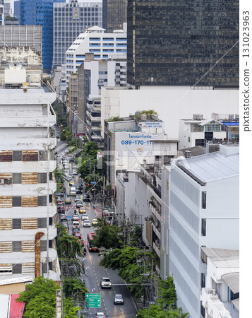 Aerial view of buildings around Surawong Road, Bangkok, Thailand 131023963