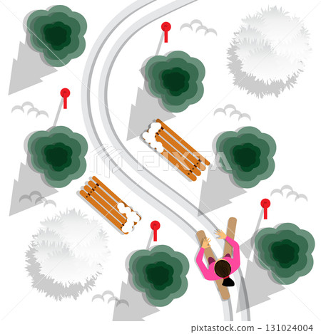The girl on the ski run. View from above. Vector illustration. 131024004