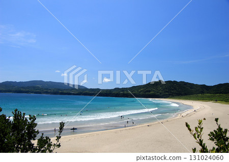 鮮綠色海和白色沙子海灘 131024060