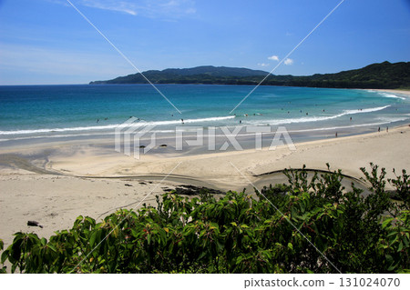 鮮綠色海和白色沙子海灘 131024070