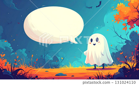 萬聖節森林中一個簡單的微笑鬼魂和對話泡泡背景:“AI 生成的圖像” 萬聖節森林中一個簡單的微笑鬼魂和對話泡泡背景:“AI 生成的圖像” 131024110