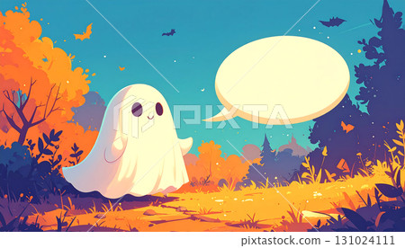 人工智慧生成的萬聖節漫畫風格插圖，帶有以鬼魂為特色的對話泡泡 131024111