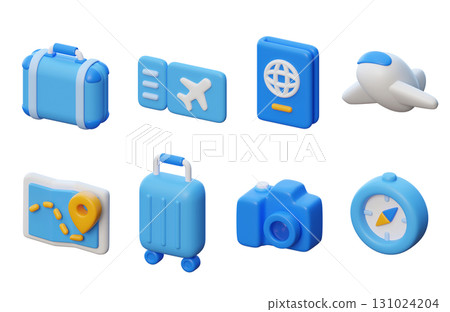3D cartoon style travel icon set 3D cartoon style travel icon set 131024204