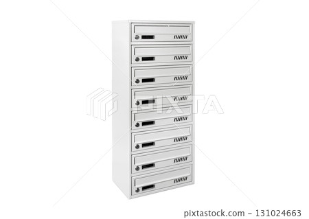 Mail boxes filled of leaflets and letters. Shallow DOF,Mailboxes and Lock in Rows at Entrance Mail boxes filled of leaflets and letters. Shallow DOF,Mailboxes and Lock in Rows at Entrance 131024663