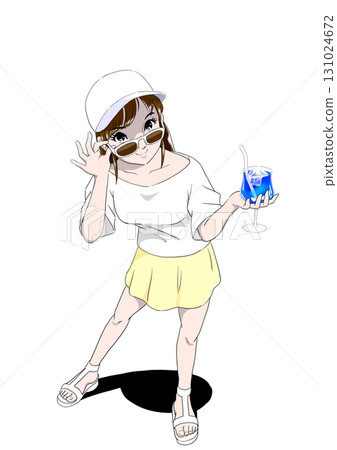 Midsummer sunshine and young woman with drink Midsummer sunshine and young woman with drink 131024672