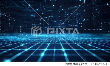 Glowing blue tech grid on a dark background, giving a high-tech digital interface feel. Great for IT, data, and tech-focused designs. 131024921