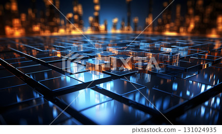 Glowing blue tech grid on a dark background, giving a high-tech digital interface feel. Great for IT, data, and tech-focused designs. 131024935