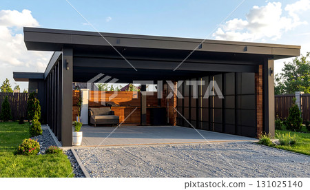 簡潔現代的車棚外觀設計（AI 產生的圖像） 131025140