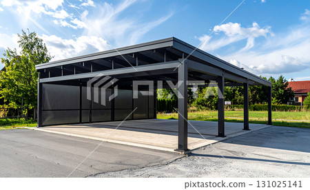 從一個角度看到的時尚開放式車棚的“AI 生成圖像” 131025141