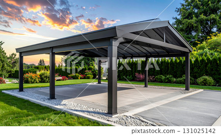 時尚的車棚，帶有漂亮的黑色鋼架（AI 生成的圖像） 131025142