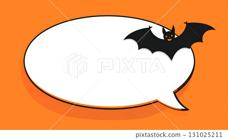Halloween background with flying black bats and a simple speech bubble frame "AI generated image" 131025211