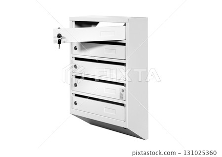 Mail boxes filled of leaflets and letters. Shallow DOF,Mailboxes and Lock in Rows at Entrance Mail boxes filled of leaflets and letters. Shallow DOF,Mailboxes and Lock in Rows at Entrance 131025360