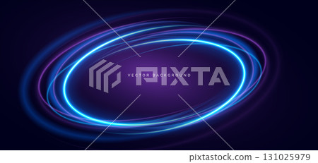 Glowing blue and purple ring overlapping on dark background. 131025979