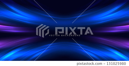 Speed motion movement horizontal blue curved lines on drak blue background with sparkle. 131025980