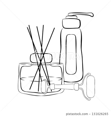 Big beauty set. Skin care and beauty signs, spa salon and self-care icons. Vector hand drawn illustration 131026265