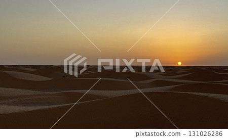 Vast golden dunes of Douz in the Tunisian desert under a clear blue sky Vast golden dunes of Douz in the Tunisian desert under a clear blue sky 131026286