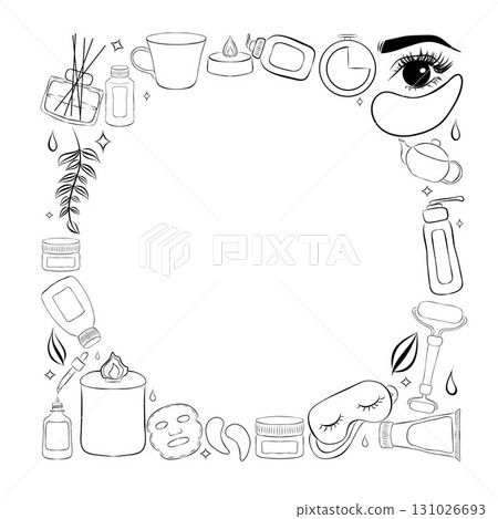 Cosmetic beauty and make up frame in thin line style vector Cosmetic beauty and make up frame in thin line style vector 131026693