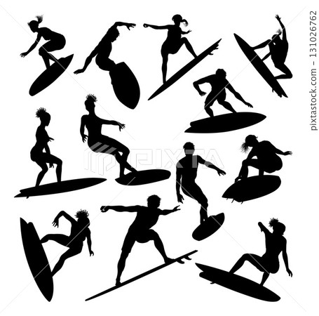 Surfer Surfboard Surfers Male Female Silhouettes 131026762
