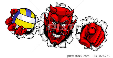 Devil Volleyball Ball Sports Mascot Illustration 131026769
