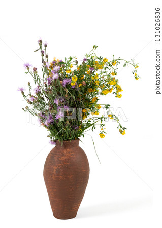 Vase with flowers on a white background. 131026836